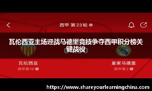 瓦伦西亚主场迎战马德里竞技争夺西甲积分榜关键战役